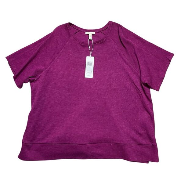 NWT EILEEN FISHER Organic Cotton Slubby Rib Knit Elbow Sleeve Top Large - Picture 2 of 9